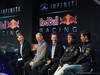 RED BULL RB9, MILTON KEYNES, ENGLAND - FEBRUARY 03:  (L-R) Simon Sproule, Infiniti Corporate Vice-President Global Marketing, Adrian Newey, Chief Technical Officer, Christian Horner, Team Principle, Mark Webber of Australia, e Sebastian Vettel of Germany talk to the guests during the Infiniti Red Bull Racing RB9 launch on February 3, 2013 in Milton Keynes, England.  (Photo by Richard Heathcote/Getty Images)