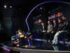 RED BULL RB9, MILTON KEYNES, ENGLAND - FEBRUARY 03:  (L-R) Simon Sproule, Infiniti Corporate Vice-President Global Marketing, Adrian Newey, Chief Technical Officer, Christian Horner, Team Principle, Mark Webber of Australia, e Sebastian Vettel of Germany talk to the guests during the Infiniti Red Bull Racing RB9 launch on February 3, 2013 in Milton Keynes, England.  (Photo by Richard Heathcote/Getty Images)