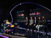 RED BULL RB9, MILTON KEYNES, ENGLAND - FEBRUARY 03:  (L-R) Simon Sproule, Infiniti Corporate Vice-President Global Marketing, Adrian Newey, Chief Technical Officer, Christian Horner, Team Principle, Mark Webber of Australia, e Sebastian Vettel of Germany talk to the guests during the Infiniti Red Bull Racing RB9 launch on February 3, 2013 in Milton Keynes, England.  (Photo by Richard Heathcote/Getty Images)