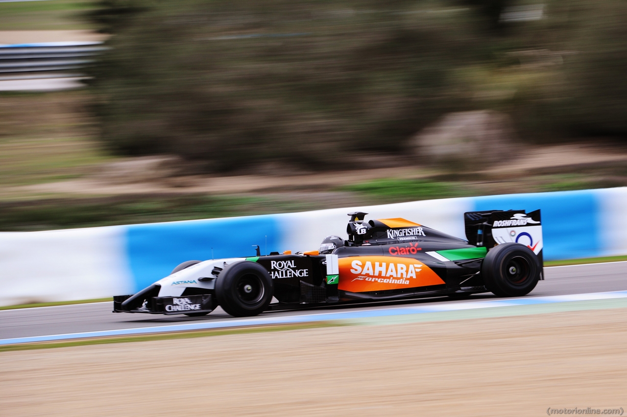 Force India VJM07, Sergio Perez (MEX) Sahara Force India F1 VJM07.
28.01.2014. Formula One Testing, Day One, Jerez, Spain.