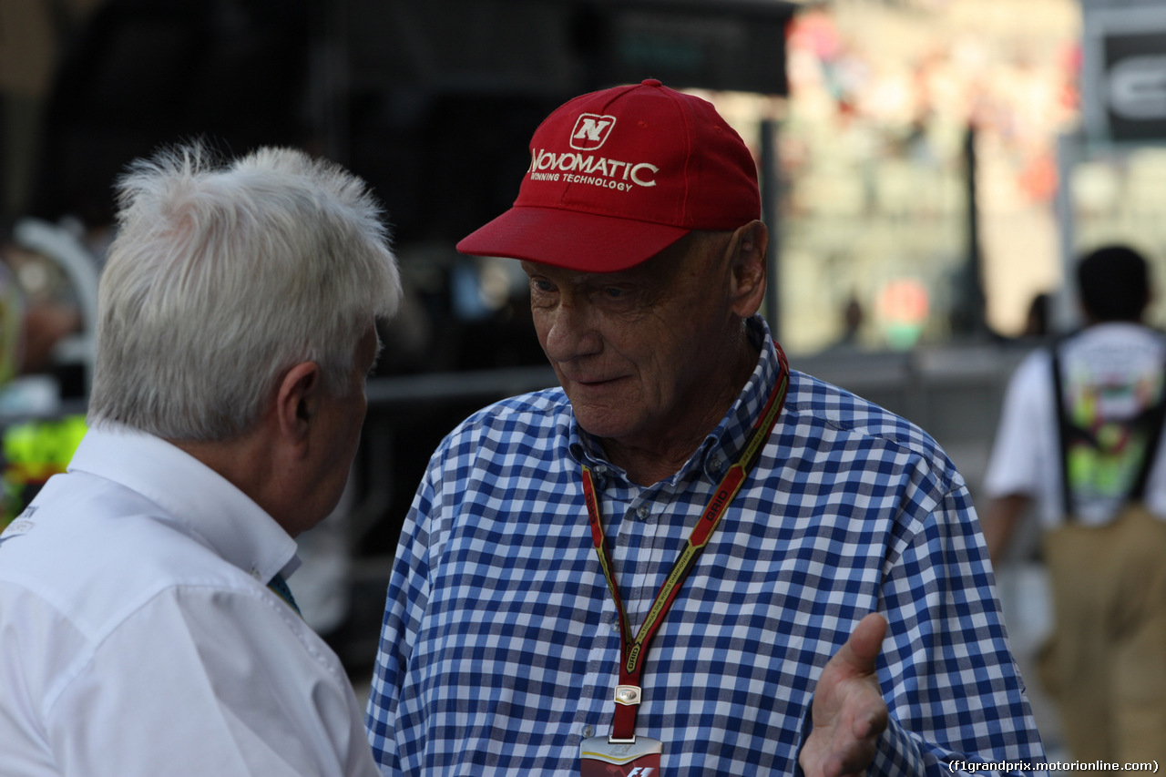 GP ABU DHABI, 23.11.2014- Gara, Charlie Whiting (GBR), Gara director e safety delegate  e Nikki Lauda (AU), Mercedes