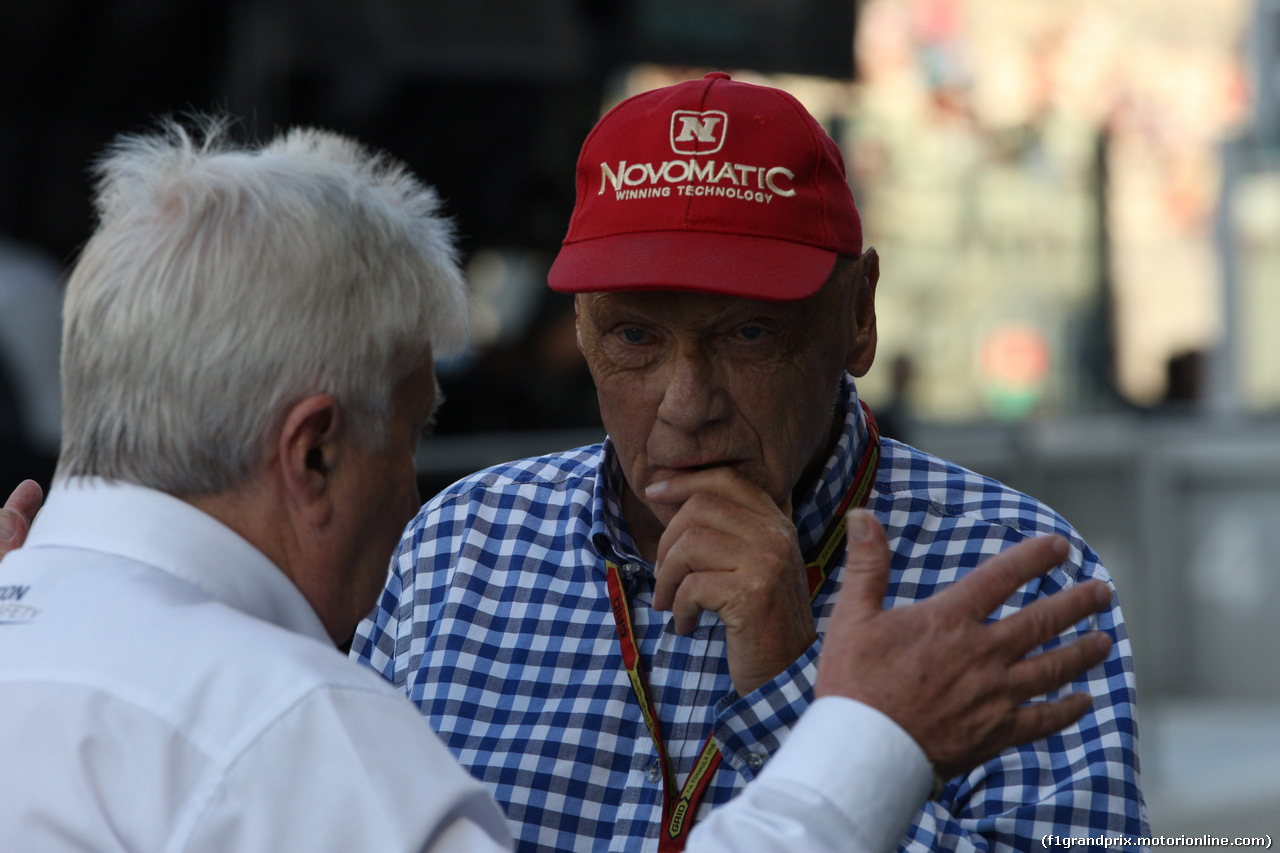 GP ABU DHABI, 23.11.2014- Gara, Charlie Whiting (GBR), Gara director e safety delegate  e Nikki Lauda (AU), Mercedes