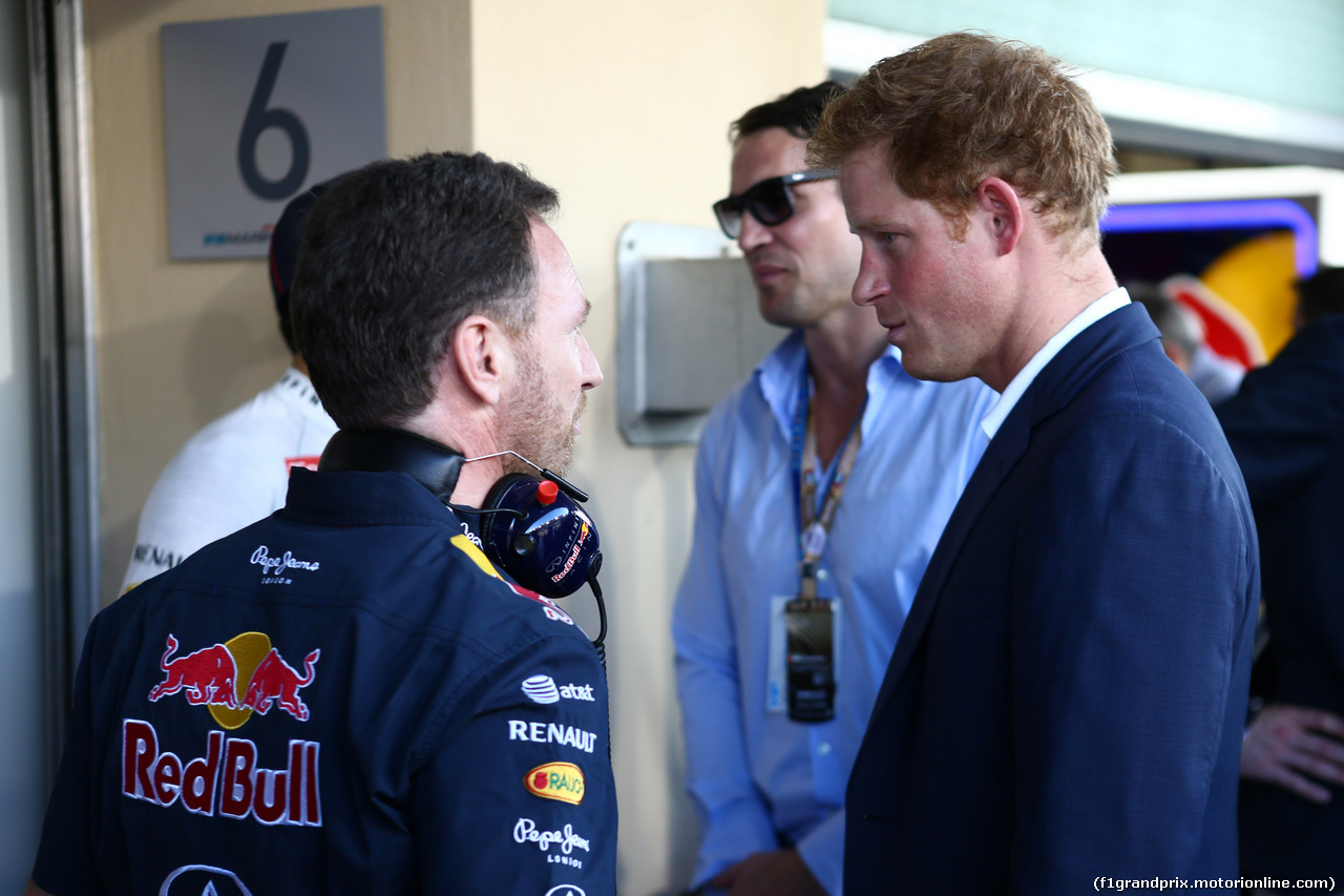 GP ABU DHABI, 23.11.2014- Gara, Christian Horner (GBR), Red Bull Racing, Sporting Director e Prince Henry of Wales