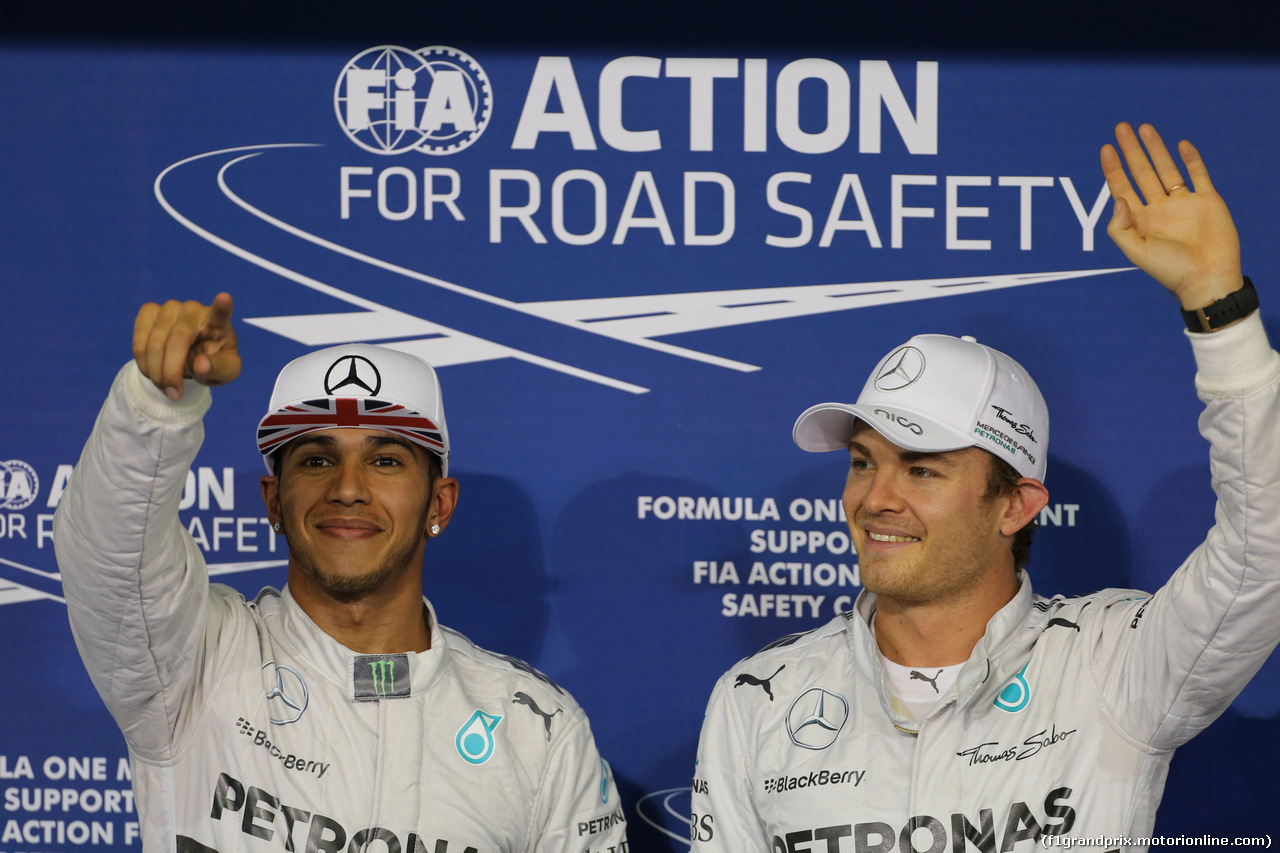 GP ABU DHABI, 22.11.2014 - Qualifiche, 1st position Nico Rosberg (GER), Mercedes AMG F1 W05, secondo Lewis Hamilton (GBR) Mercedes AMG F1 W05