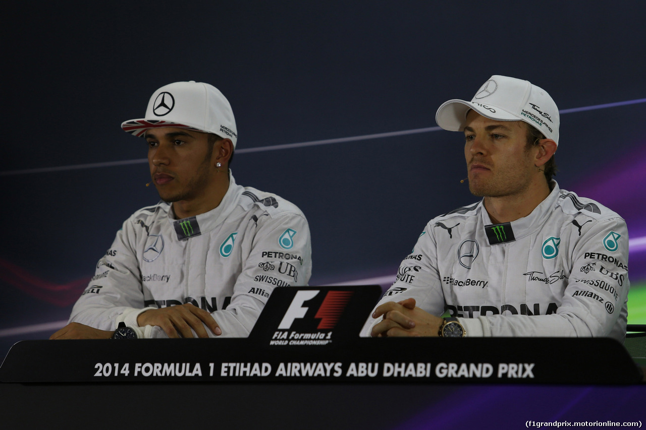 GP ABU DHABI, 22.11.2014 - Qualifiche, Press Conference, Lewis Hamilton (GBR) Mercedes AMG F1 W05 e Nico Rosberg (GER), Mercedes AMG F1 W05