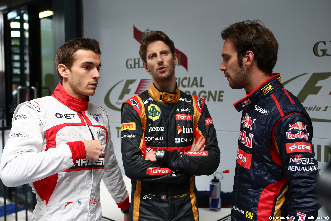 GP AUSTRALIA, 16.03.2014- Jules Bianchi (FRA) Marussia F1 Team MR03, Romain Grosjean (FRA) Lotus F1 Team E22 e Jean-Eric Vergne (FRA) Scuderia Toro Rosso STR9