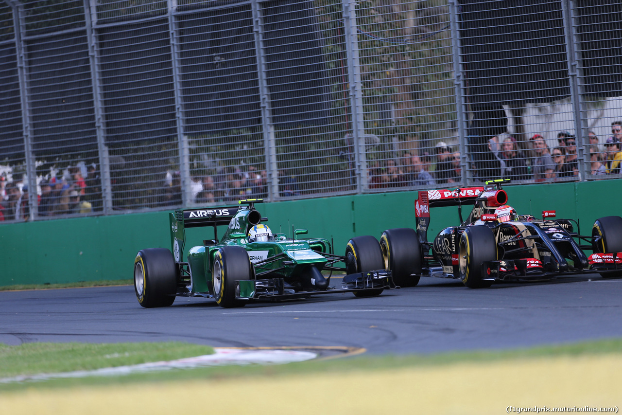 GP AUSTRALIA, 16.03.2014- Gara, Marcus Ericsson (SUE) Caterham F1 Team CT-04 e Pastor Maldonado (VEN) Lotus F1 Team E22