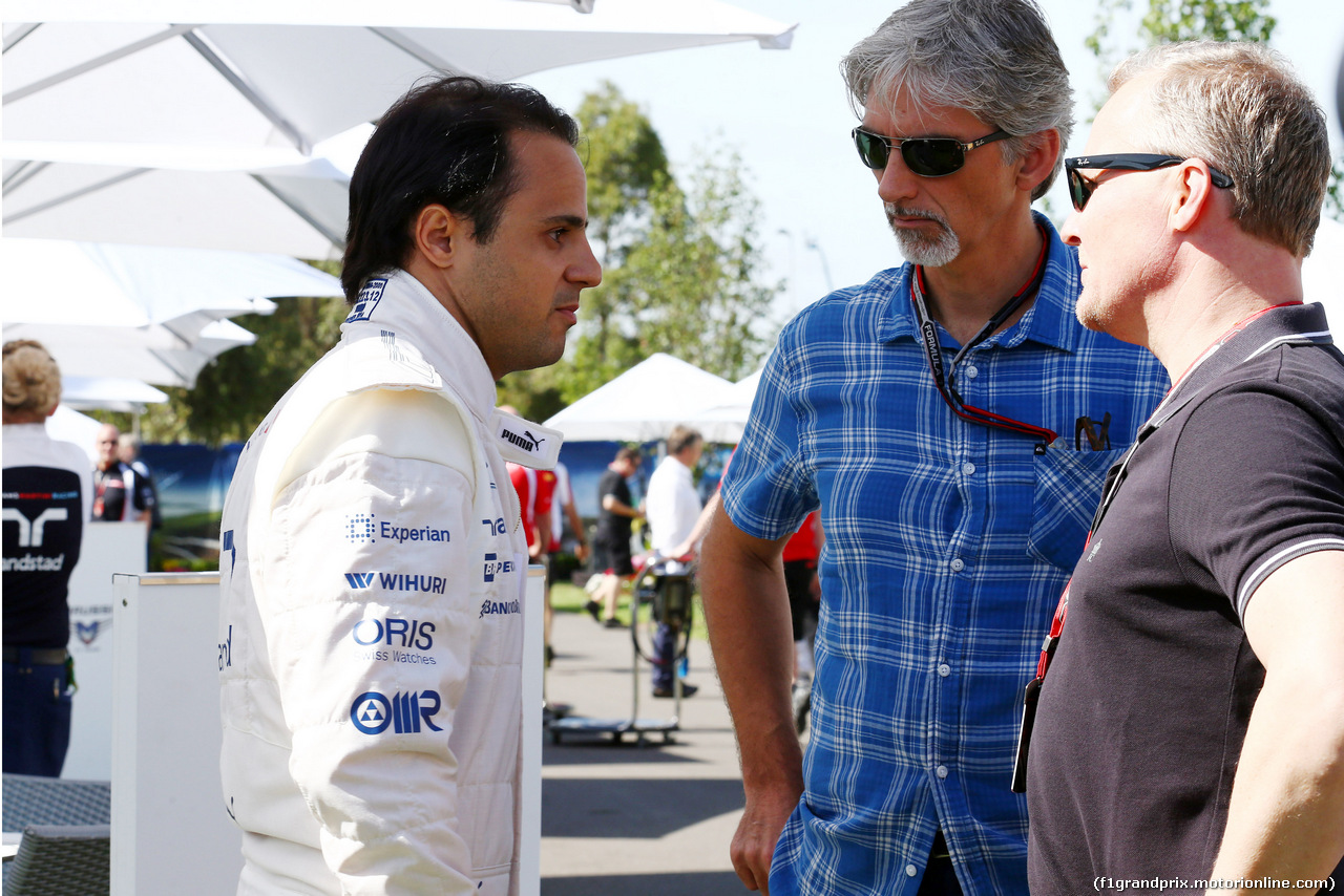 GP AUSTRALIA, 13.03.2014- (L-D) Felipe Massa (BRA) Williams F1 Team FW36, Demon Hill e Johnny Herbert (GBR)