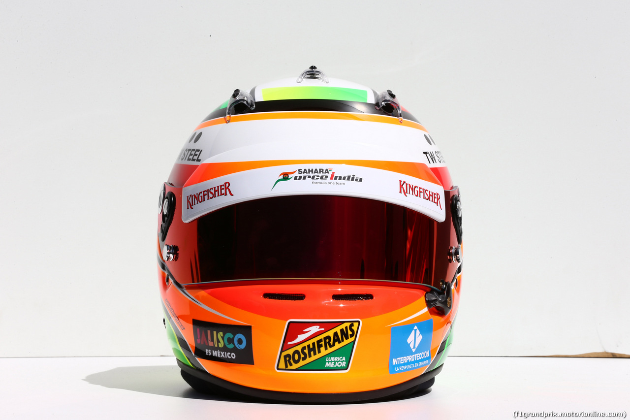 GP AUSTRALIA, 13.03.2014- The helmet of Sergio Perez (MEX) Sahara Force India F1 VJM07