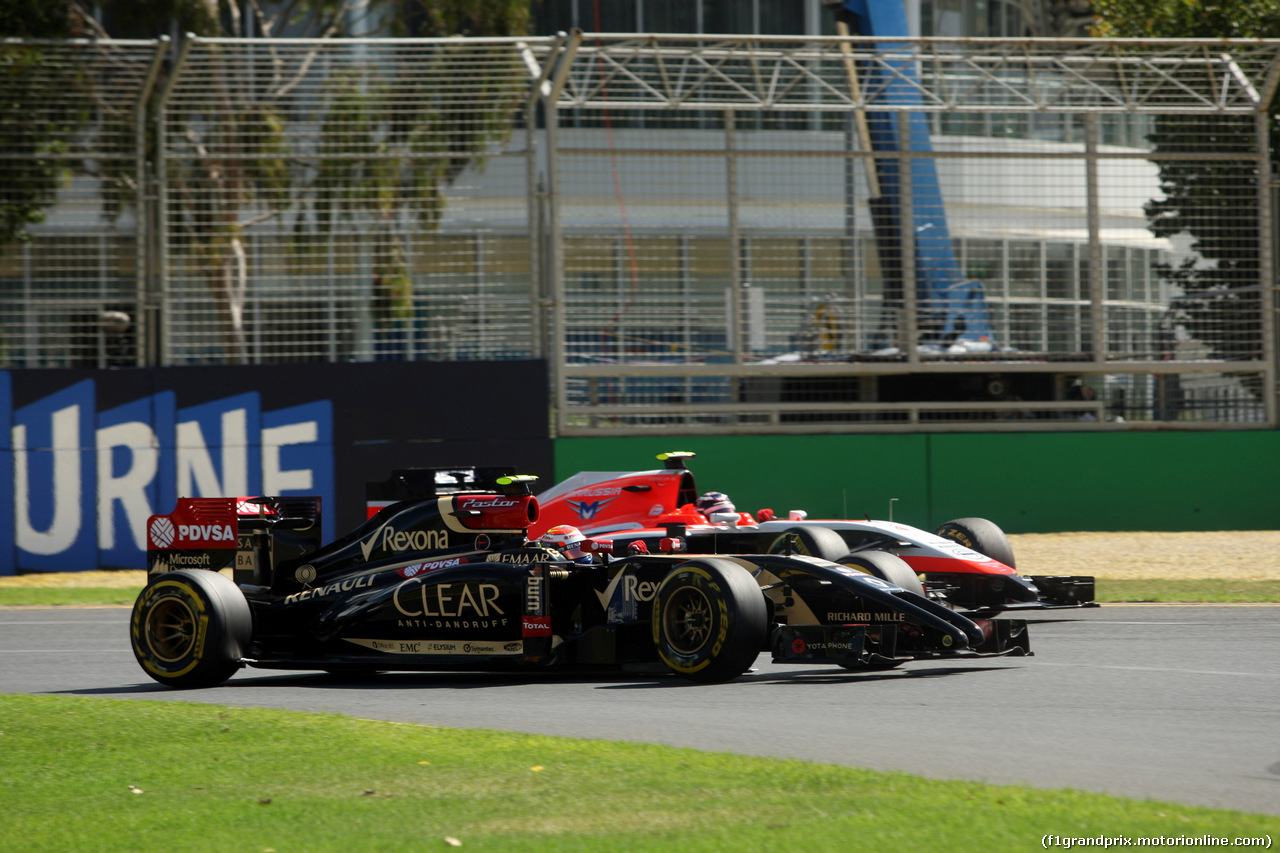 GP AUSTRALIA, 15.03.2014- Prove Libere 3, Pastor Maldonado (VEN) Lotus F1 Team E22 e Max Chilton (GBR), Marussia F1 Team MR03