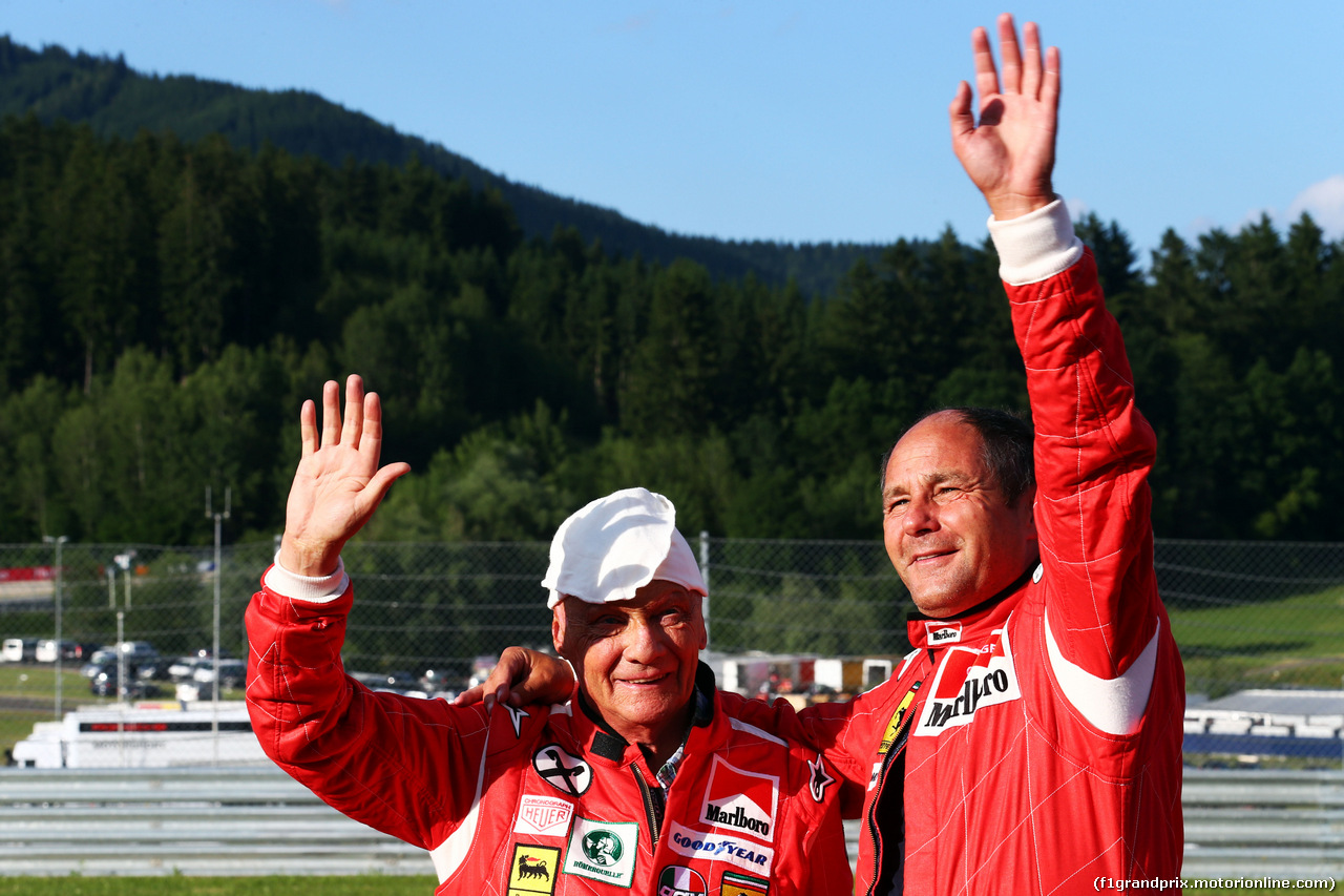 GP AUSTRIA, (L to R): Niki Lauda (AUT) Mercedes Non-Executive Chairman with Gerhard Berger (AUT).