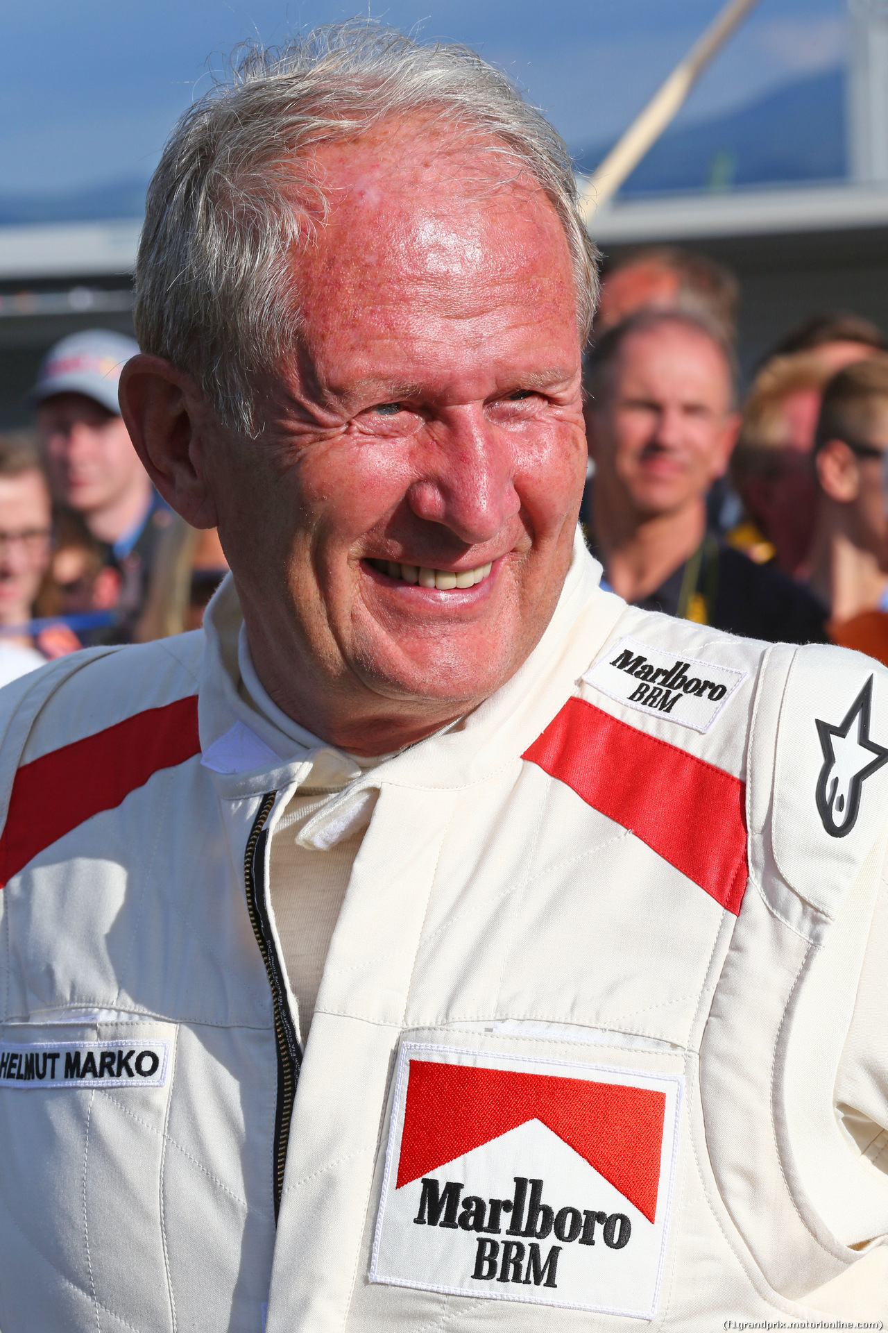 GP AUSTRIA, 21.06.2014- Dr Helmut Marko (AUT) Red Bull Motorsport Consultant in his old BRM overalls.