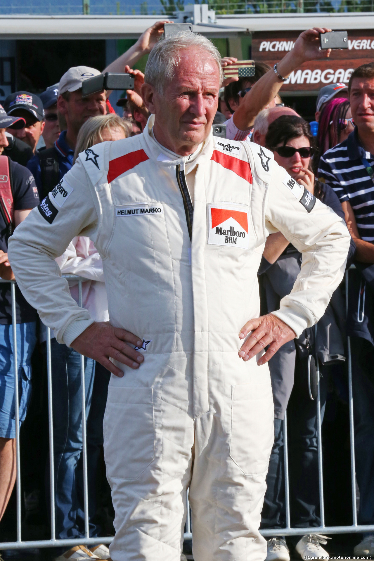 GP AUSTRIA, 21.06.2014- Dr Helmut Marko (AUT) Red Bull Motorsport Consultant in his old BRM overalls.