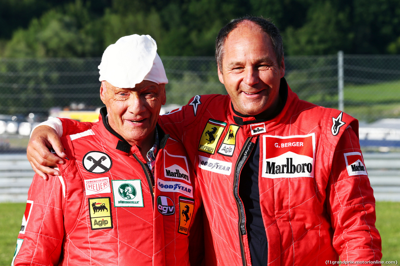 GP AUSTRIA, (L to R): Niki Lauda (AUT) Mercedes Non-Executive Chairman with Gerhard Berger (AUT).