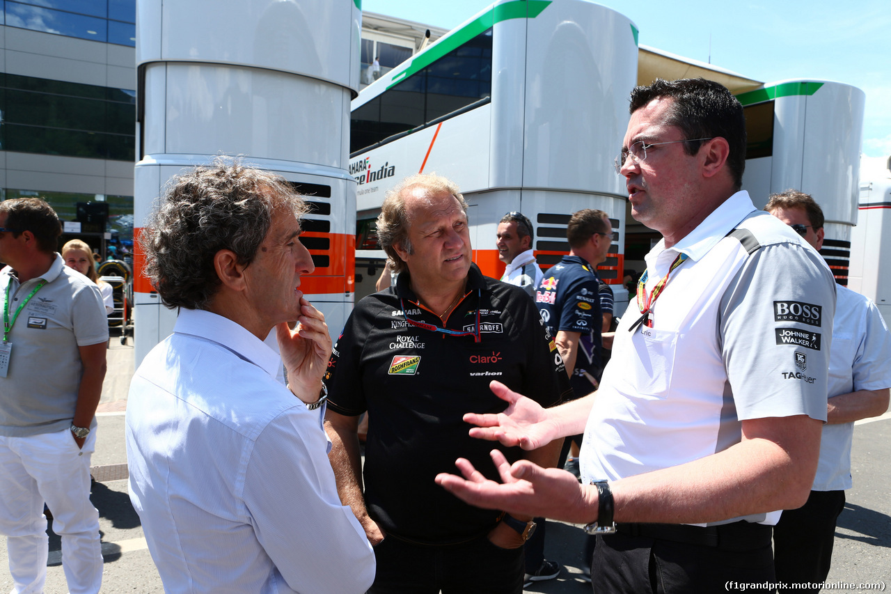 GP AUSTRIA, 22.06.2014- Alan Prost (FRA), F1 Champion former e Eric Boullier (FRA) McLaren Racing Director.