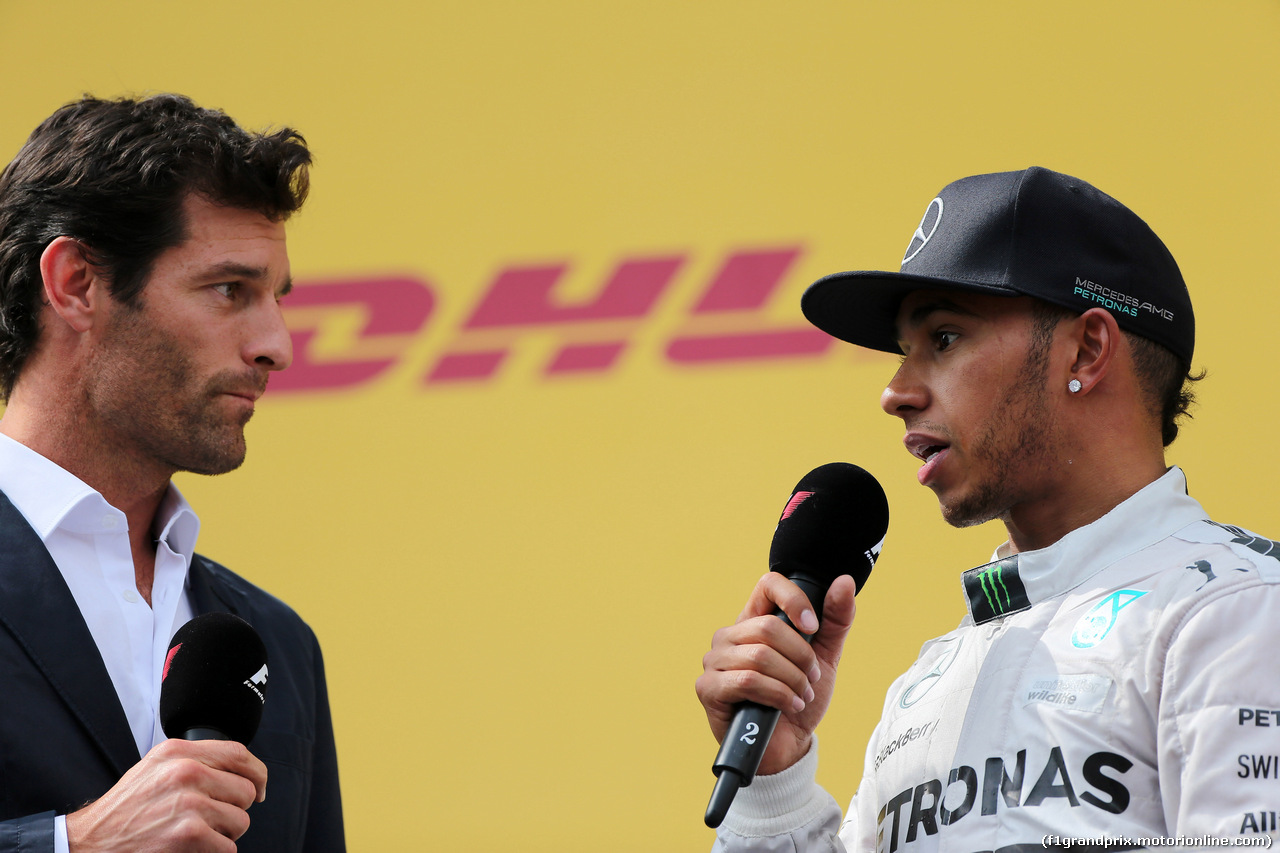 GP AUSTRIA, 22.06.2014- Gara, Mark Webber (AUS) e Lewis Hamilton (GBR) Mercedes AMG F1 W05