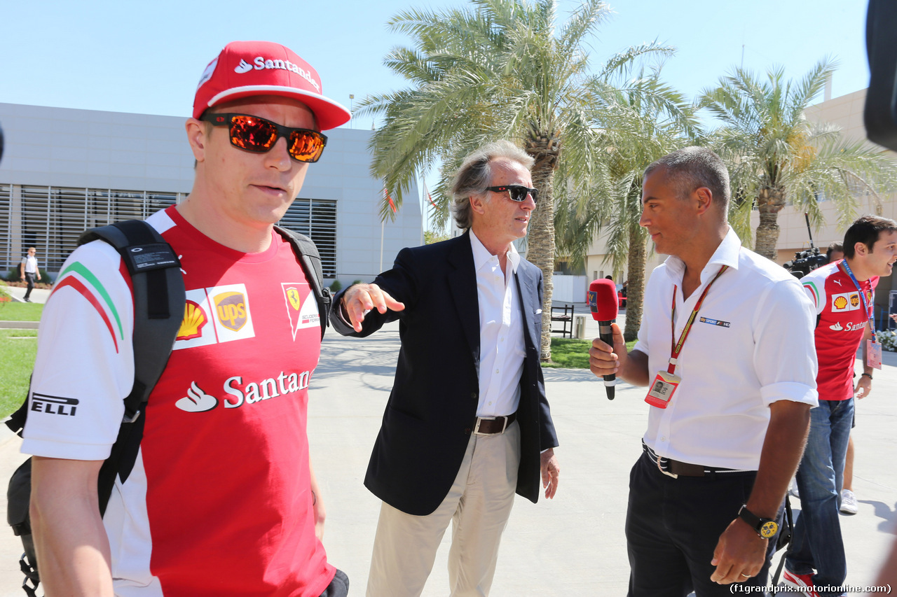 GP BAHRAIN, 06.04.2015- 06.04.2015- Luca Cordero di Montezemolo (ITA), President Ferrari e Kimi Raikkonen (FIN) Ferrari F147