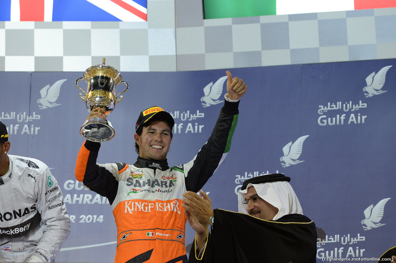 GP BAHRAIN, 06.04.2014- Podium, 3rd Sergio Perez (MEX) Sahara Force India F1 Team VJM07