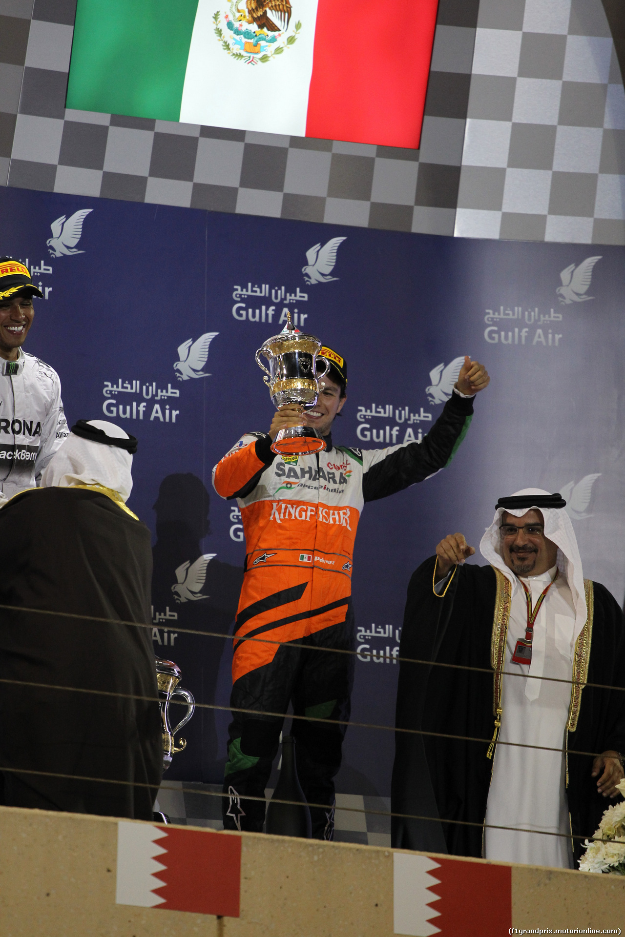 GP BAHRAIN, 06.04.2014- Podium, 3rd Sergio Perez (MEX) Sahara Force India F1 Team VJM07