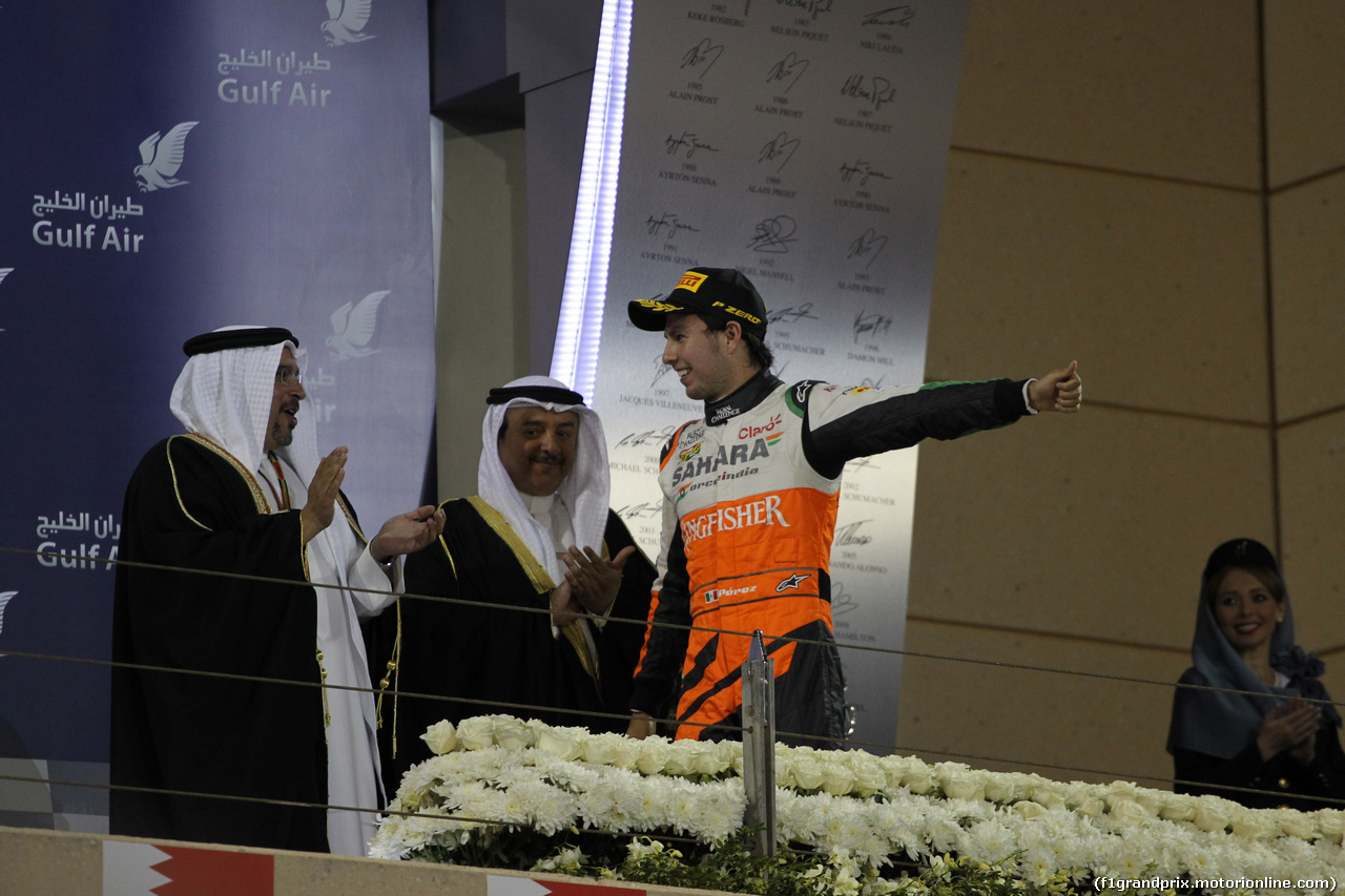 GP BAHRAIN, 06.04.2014- Podium, winner Lewis Hamilton (GBR) Mercedes AMG F1 W05, 2nd Nico Rosberg (GER) Mercedes AMG F1 W05 e 3rd Sergio Perez (MEX) Sahara Force India F1 Team VJM07
