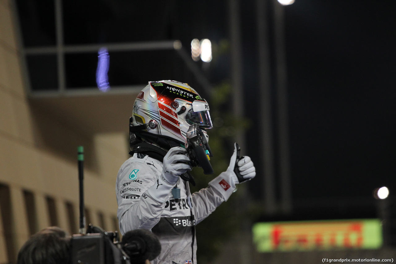 GP BAHRAIN, 06.04.2014- Gara, Lewis Hamilton (GBR) Mercedes AMG F1 W05 is celebrating his victory