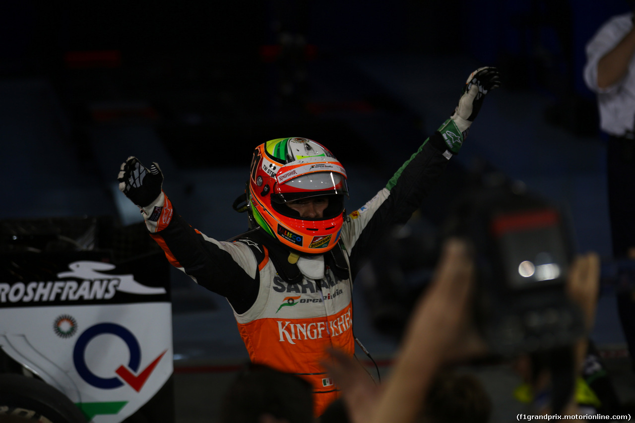 GP BAHRAIN, 06.04.2014- Sergio Perez (MEX) Sahara Force India F1 Team VJM07 is celebrating his 3rd place in parc fermee