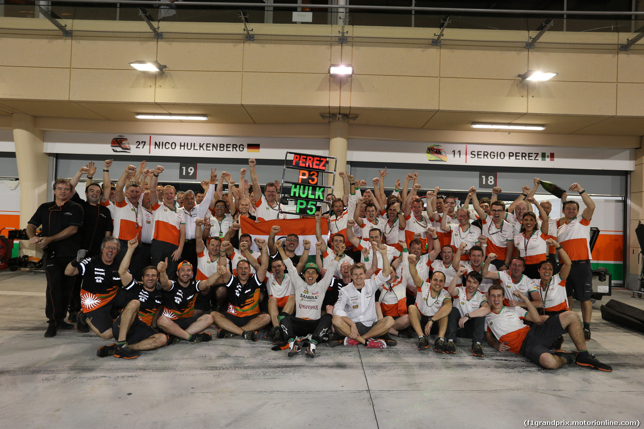 GP BAHRAIN, 06.04.2014- Force India celebrates the 3rd place of Sergio Perez (MEX) Sahara Force India F1 Team VJM07
