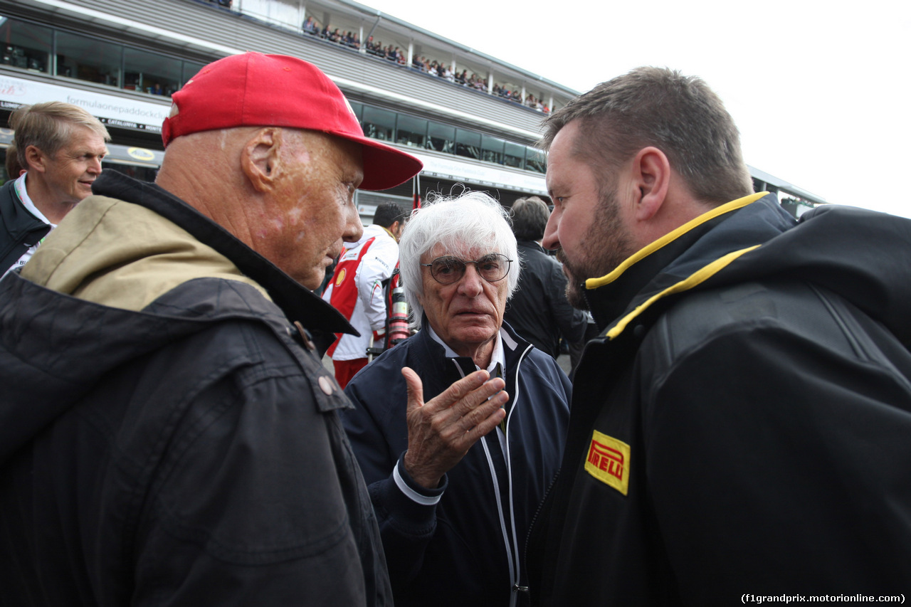 GP BELGIO, 24.08.2014- Gara, Nikki Lauda (AU), Mercedes, Bernie Ecclestone (GBR), President e CEO of FOM e Paul Hembery, Pirelli Motorspor Director