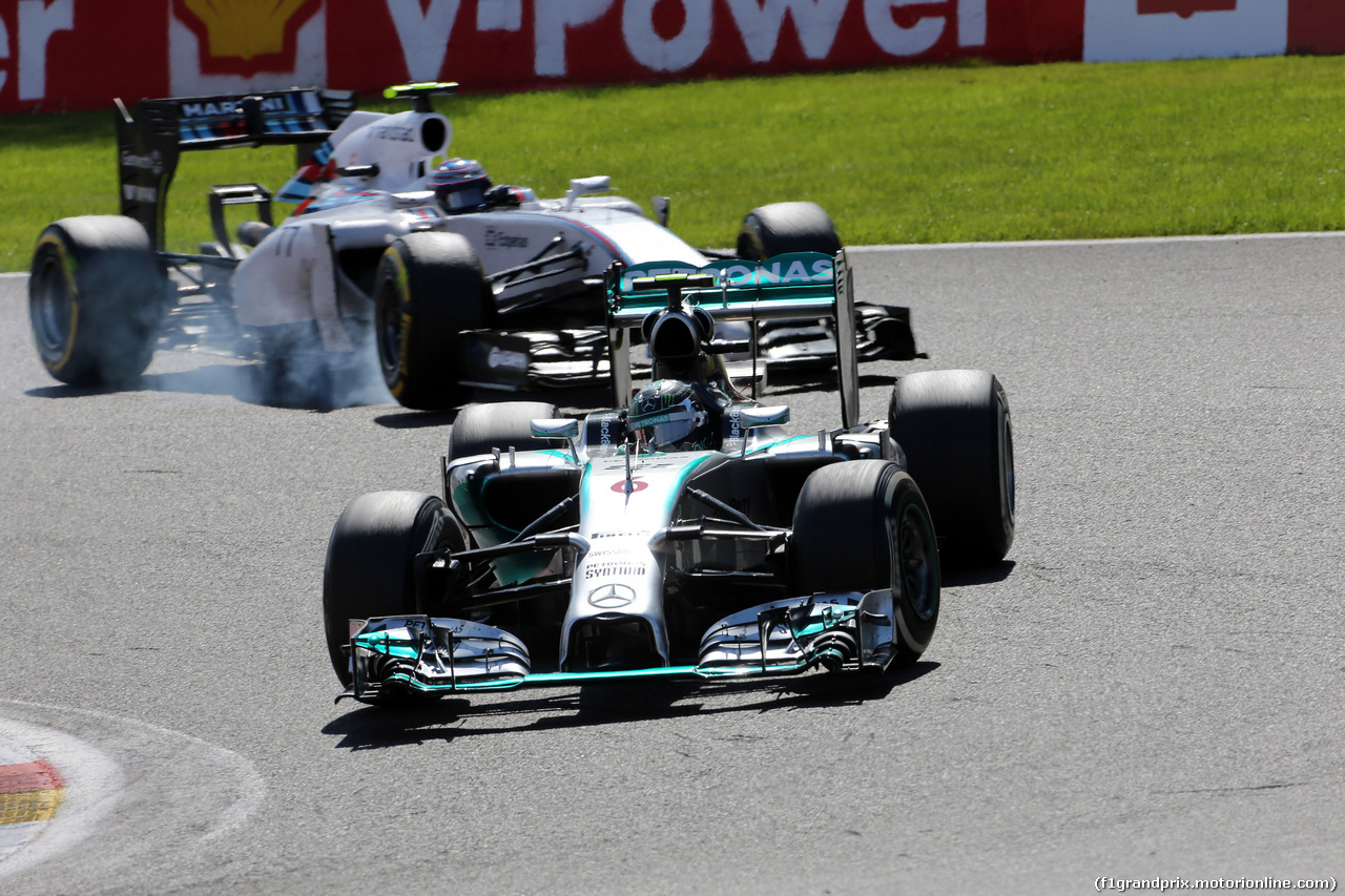 GP BELGIO, 24.08.2014-Gara, Nico Rosberg (GER) Mercedes AMG F1 W05 davanti a Valtteri Bottas (FIN) Williams F1 Team FW36