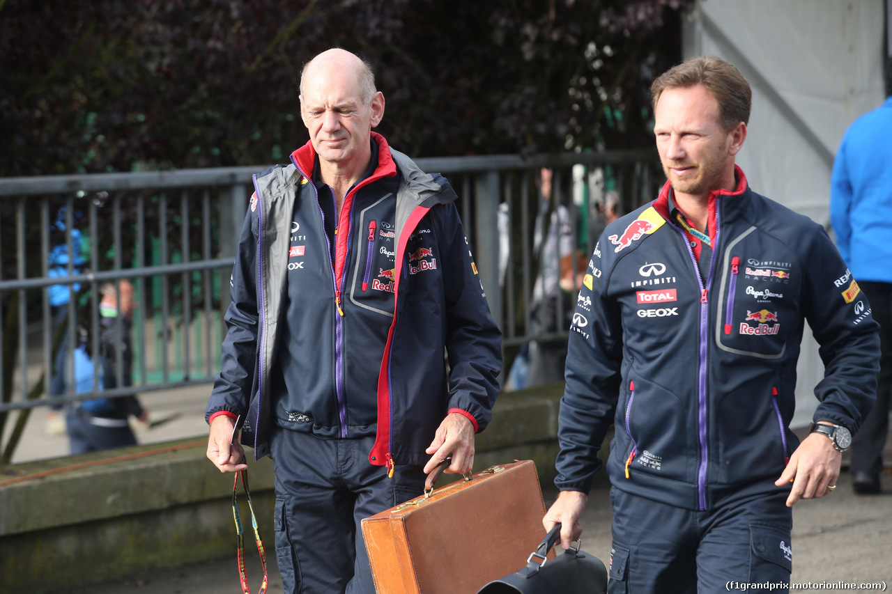 GP BELGIO, 24.08.2014- Adrian Newey (GBR), Red Bull Racing , Technical Operations Director e Christian Horner (GBR), Red Bull Racing, Sporting Director