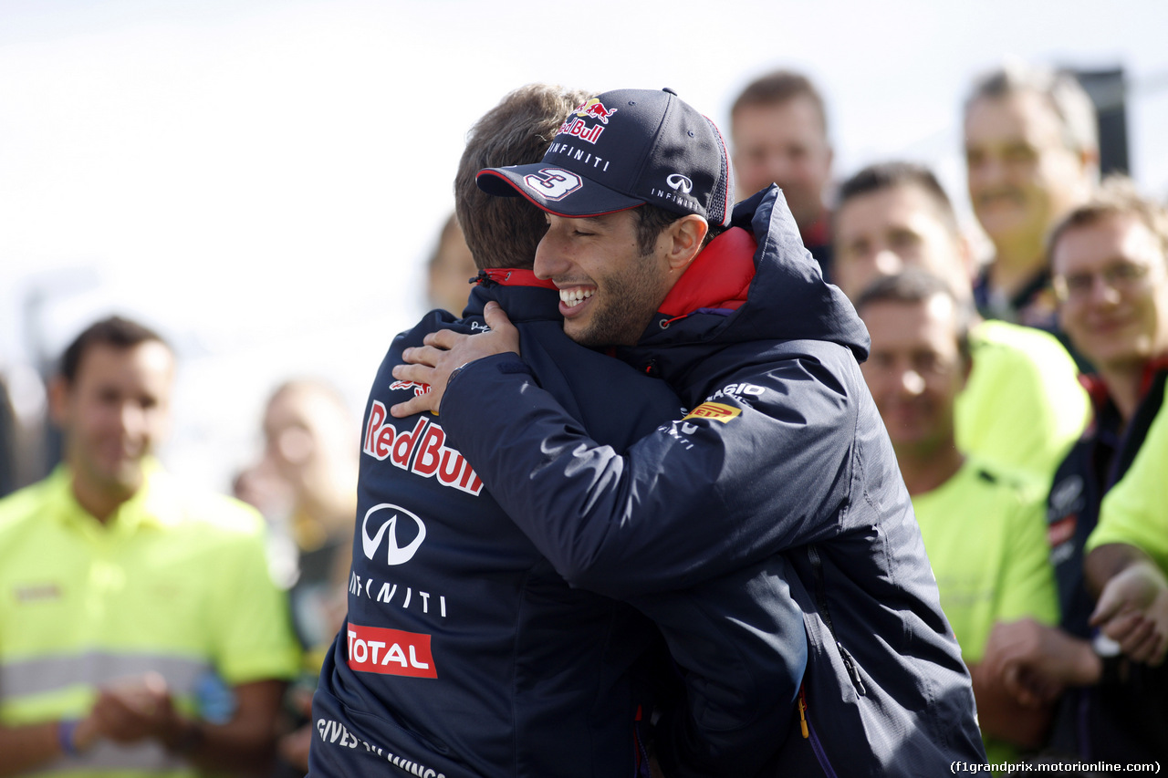 GP BELGIO, 24.08.2014- Gara, Festeggiamenti, Daniel Ricciardo (AUS) Red Bull Racing RB10 vincitore