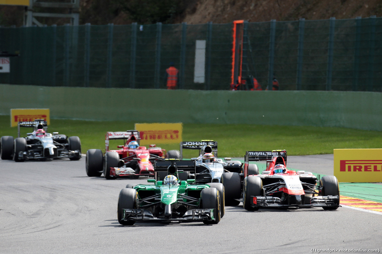 GP BELGIO, 24.08.2014- Gara, Marcus Ericsson (SUE) Caterham F1 Team CT-04 e Max Chilton (GBR), Marussia F1 Team MR03