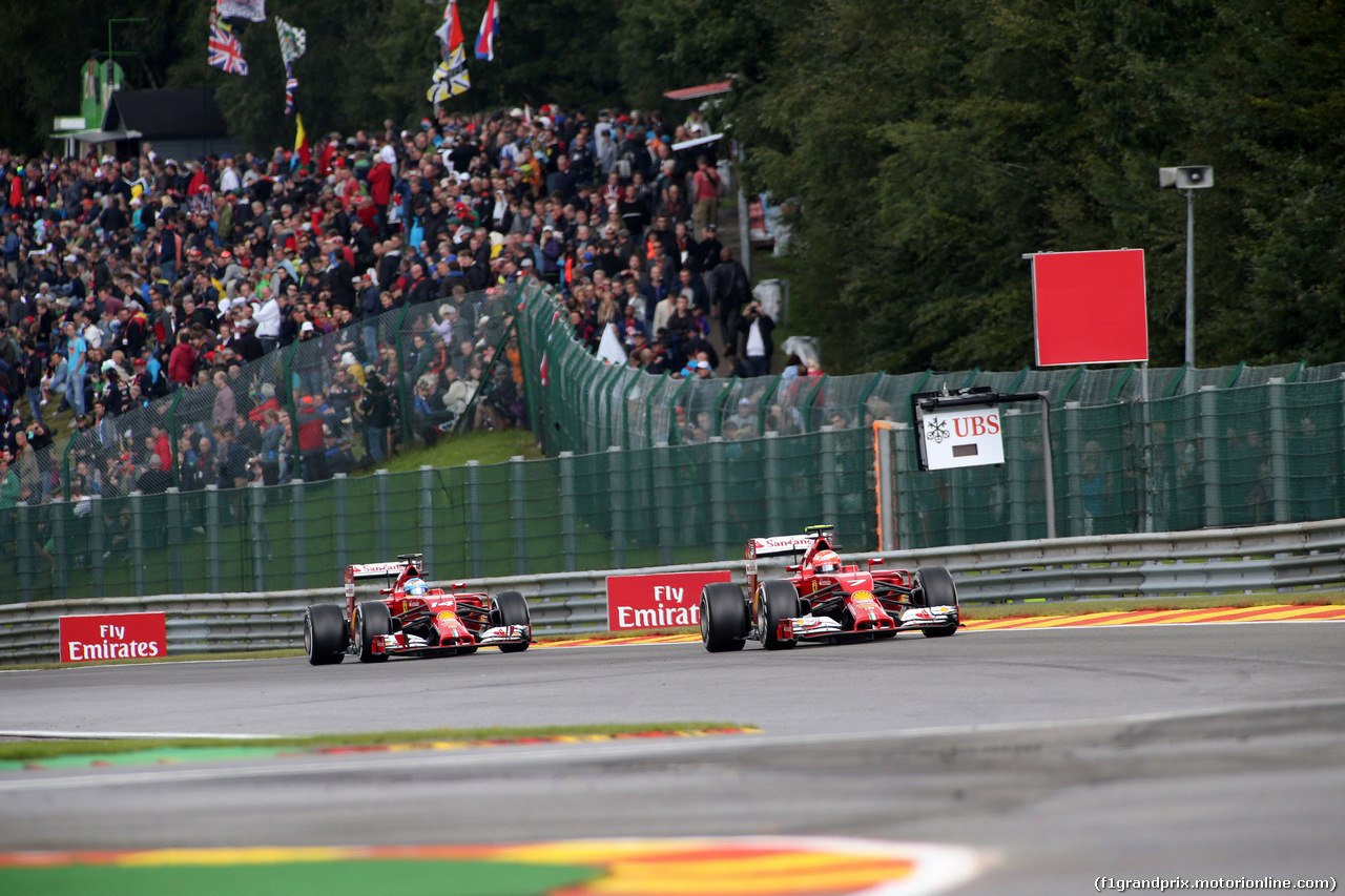 GP BELGIO, 23.08.2014- Prove Libere 3, Fernando Alonso (ESP) Ferrari F14-T e Kimi Raikkonen (FIN) Ferrari F14-T
