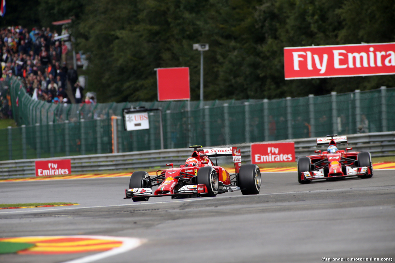 GP BELGIO, 23.08.2014- Prove Libere 3, Kimi Raikkonen (FIN) Ferrari F14-T e Fernando Alonso (ESP) Ferrari F14-T