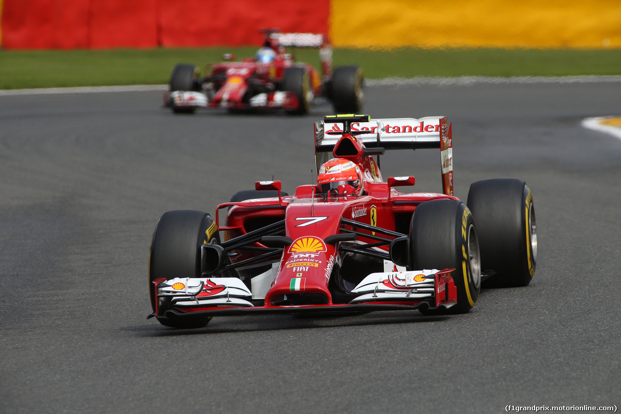 GP BELGIO, 23.08.2014- Prove Libere 3, Kimi Raikkonen (FIN) Ferrari F14-T davanti a Fernando Alonso (ESP) Ferrari F14-T
