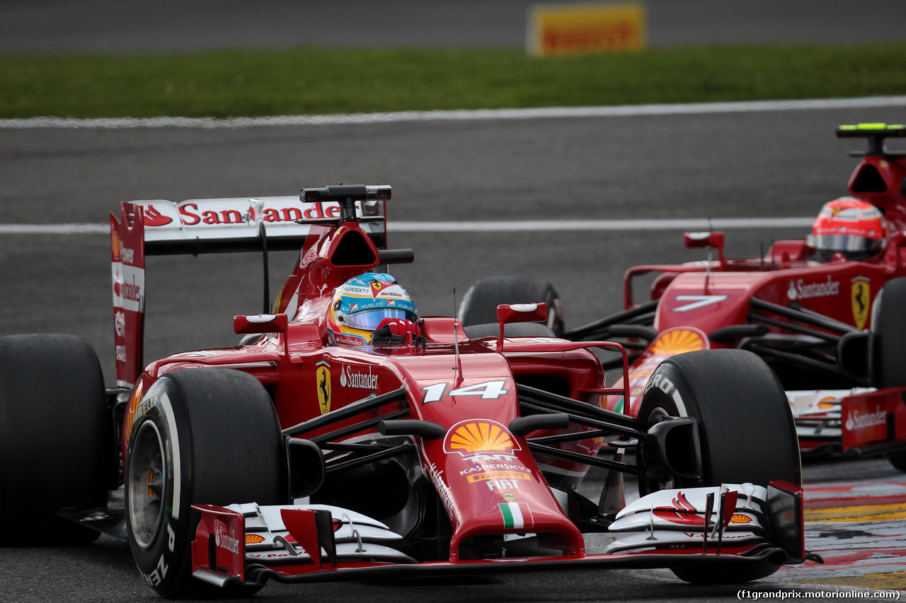 GP BELGIO, 23.08.2014- Prove Libere 3, Fernando Alonso (ESP) Ferrari F14-T e Kimi Raikkonen (FIN) Ferrari F14-T
