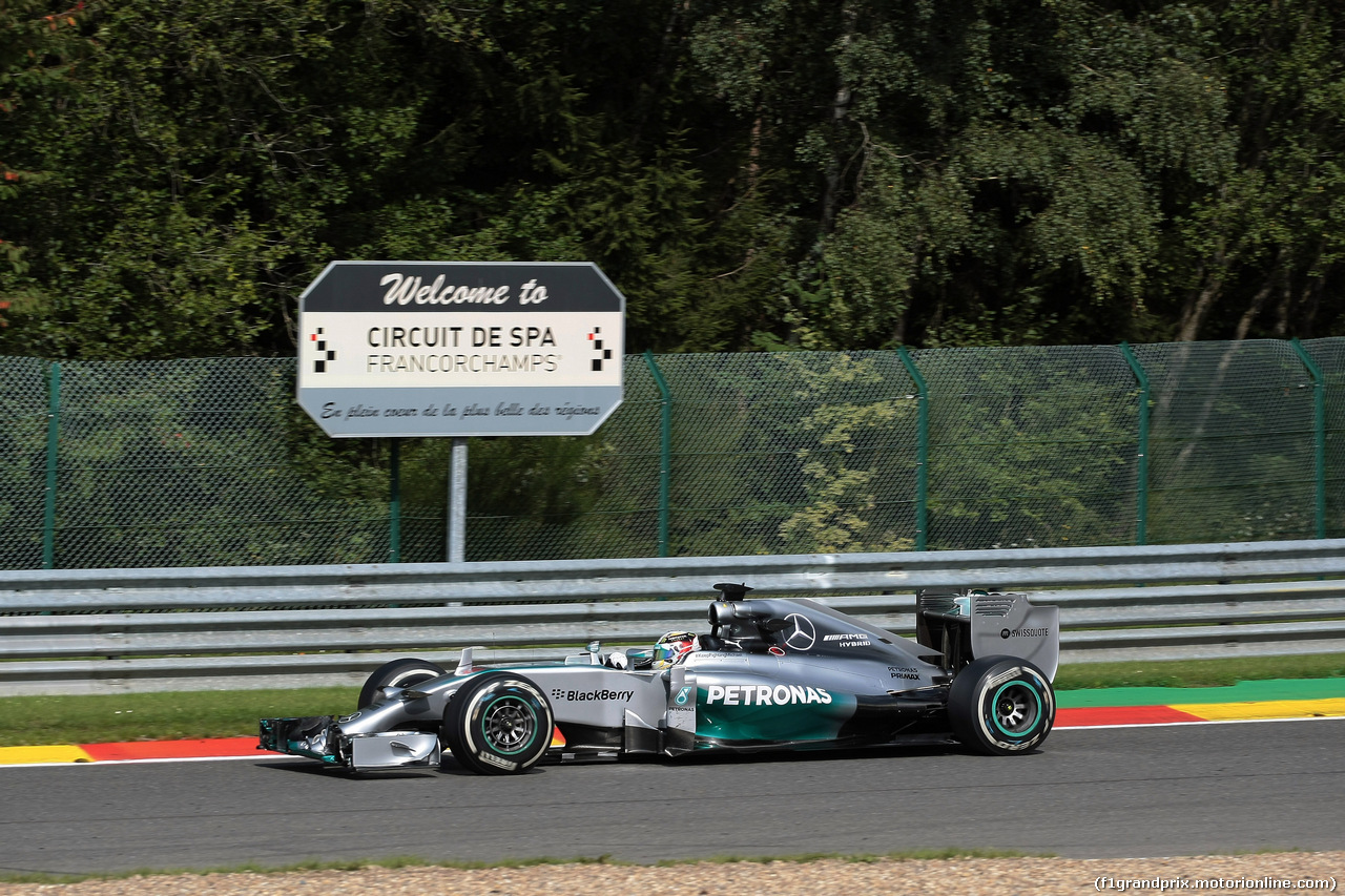 GP BELGIO, 22.08.2014- Prove Libere 1, Lewis Hamilton (GBR) Mercedes AMG F1 W05
