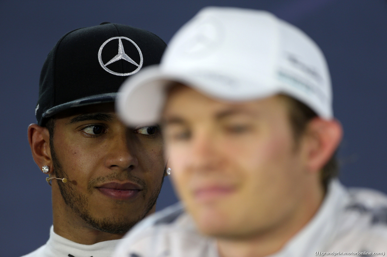 GP BRASILE, 09.11.2014 - Gara, Conferenza Stampa, Lewis Hamilton (GBR) Mercedes AMG F1 W05 e Nico Rosberg (GER) Mercedes AMG F1 W05