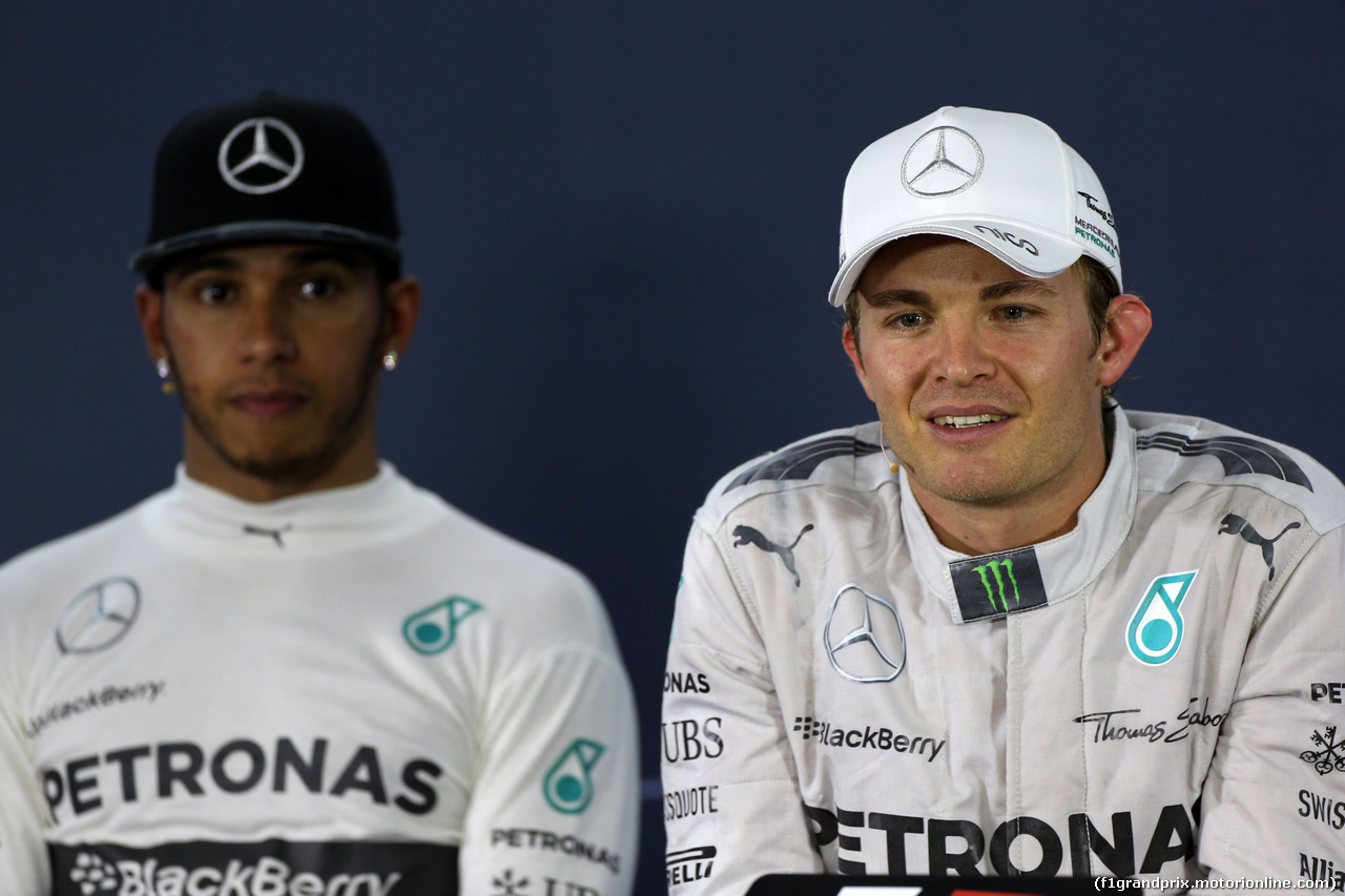 GP BRASILE, 09.11.2014 - Gara, Conferenza Stampa, Lewis Hamilton (GBR) Mercedes AMG F1 W05 e Nico Rosberg (GER) Mercedes AMG F1 W05