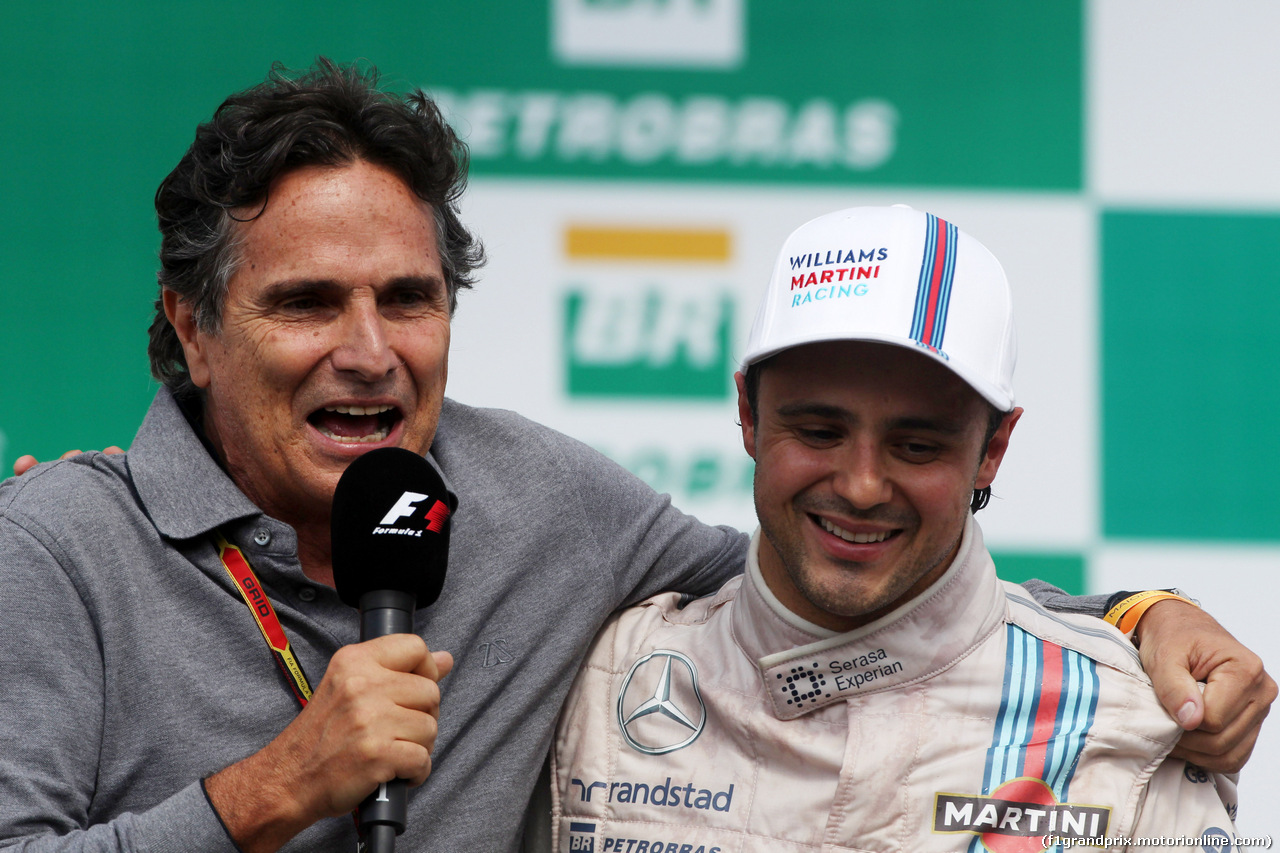 GP BRASILE, 09.11.2014 - Gara, Nelson Piquet (BRA) e terzo Felipe Massa (BRA) Williams F1 Team FW36