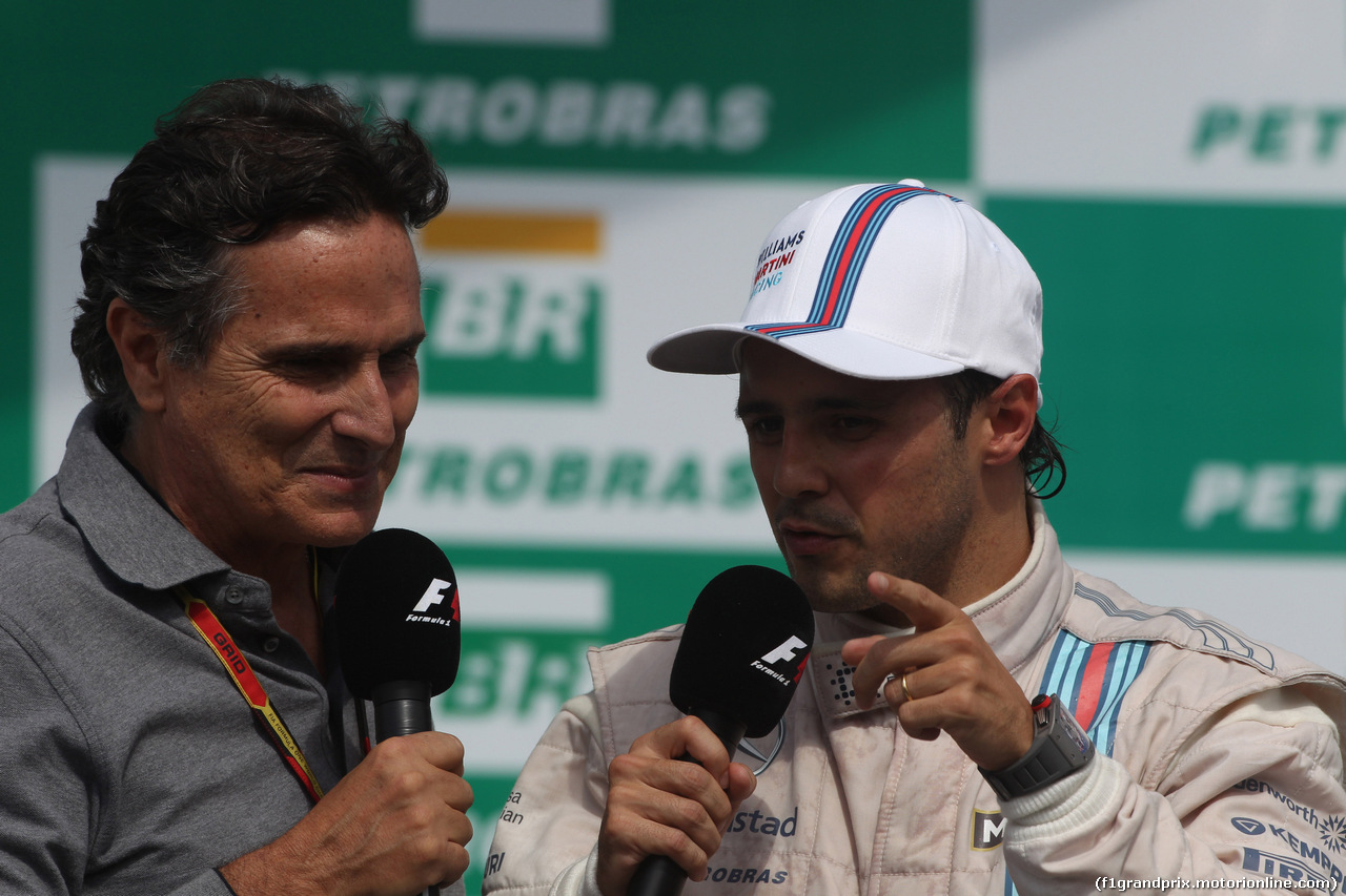 GP BRASILE, 09.11.2014 - Gara, Nelson Piquet (BRA) e terzo Felipe Massa (BRA) Williams F1 Team FW36