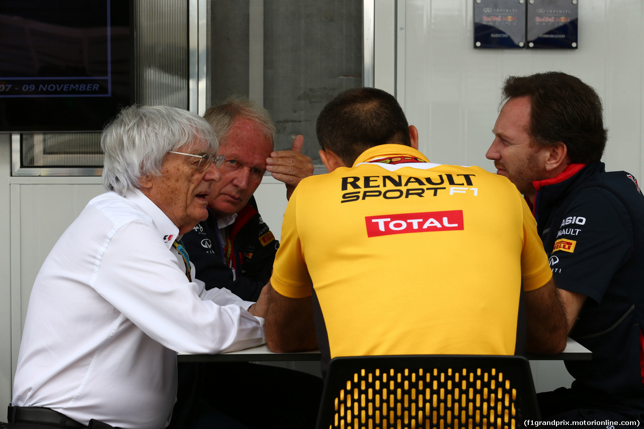 GP BRASILE, 08.11.2014 - Prove Libere 3, Bernie Ecclestone (GBR), President e CEO of FOM, Helmut Marko (AUT), Red Bull Racing, Red Bull Advisor e Christian Horner (GBR), Red Bull Racing, Sporting Director