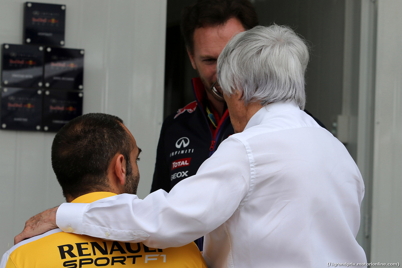 GP BRASILE, 08.11.2014 - Prove Libere 3, Bernie Ecclestone (GBR), President e CEO of FOM, Christian Horner (GBR), Red Bull Racing, Sporting Director e Cyril Abiteboul (FRA), Renault F1