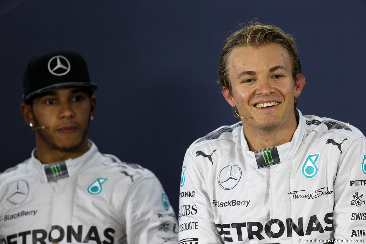 GP BRASILE, 08.11.2014 - Qualifiche, Conferenza Stampa, Lewis Hamilton (GBR) Mercedes AMG F1 W05 e Nico Rosberg (GER) Mercedes AMG F1 W05