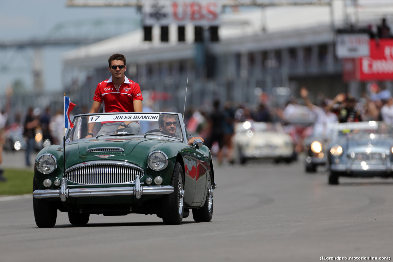 GP CANADA, 08.06.2014- Jules Bianchi (FRA) Marussia F1 Team MR03 at drivers parade