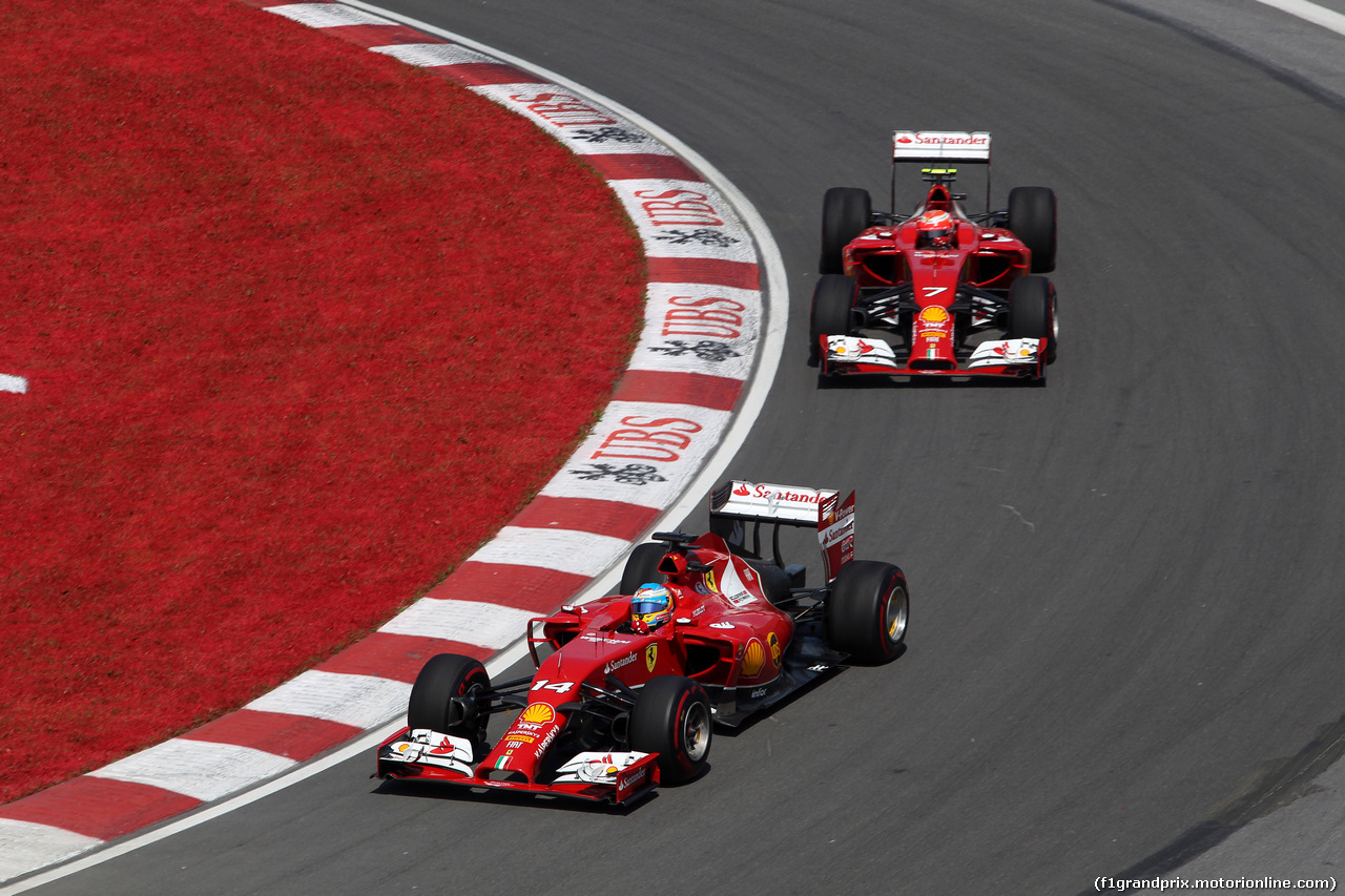 GP CANADA, 08.06.2014- Gara, Fernando Alonso (ESP) Ferrari F14-T davanti a Kimi Raikkonen (FIN) Ferrari F14-T