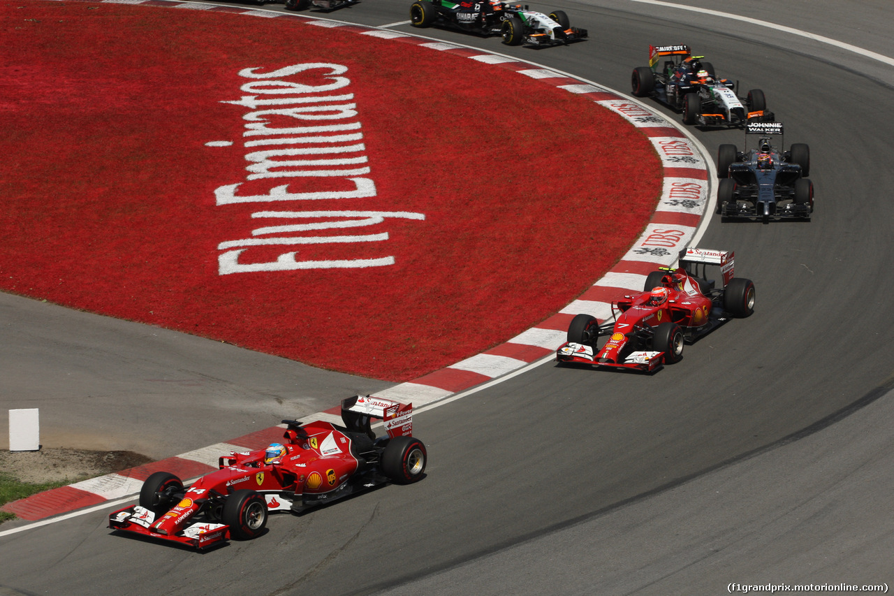 GP CANADA, 08.06.2014- Gara, Fernando Alonso (ESP) Ferrari F14-T davanti a Kimi Raikkonen (FIN) Ferrari F14-T