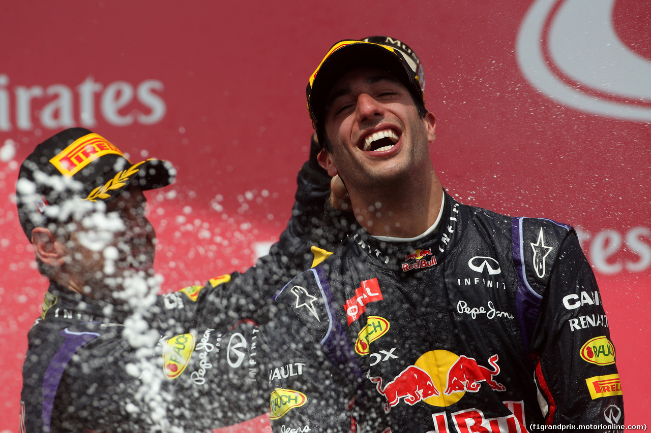 GP CANADA, 08.06.2014- Gara, Daniel Ricciardo (AUS) Red Bull Racing RB10 vincitore e terzo Sebastian Vettel (GER) Red Bull Racing RB10