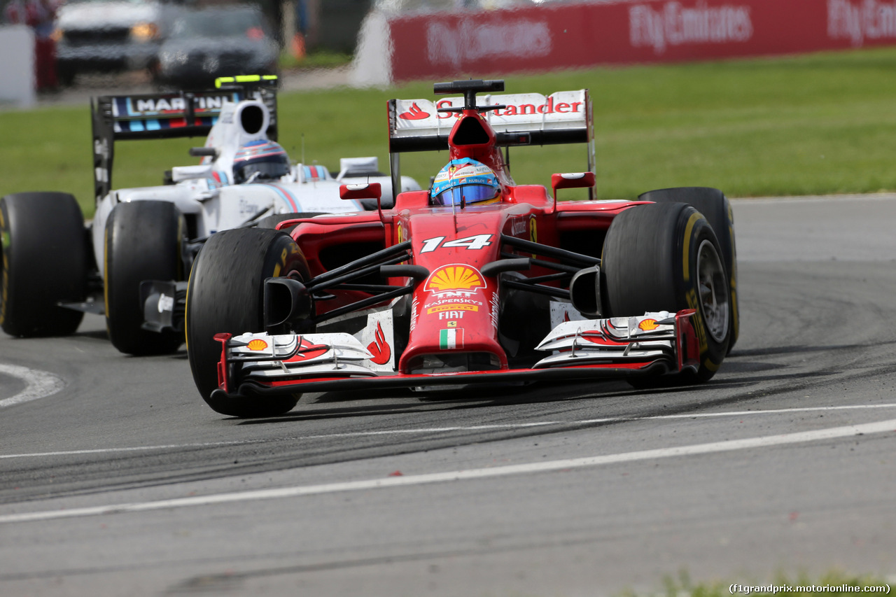 GP CANADA, 08.06.2014- Gara, Fernando Alonso (ESP) Ferrari F14-T davanti a Valtteri Bottas (FIN) Williams F1 Team FW36