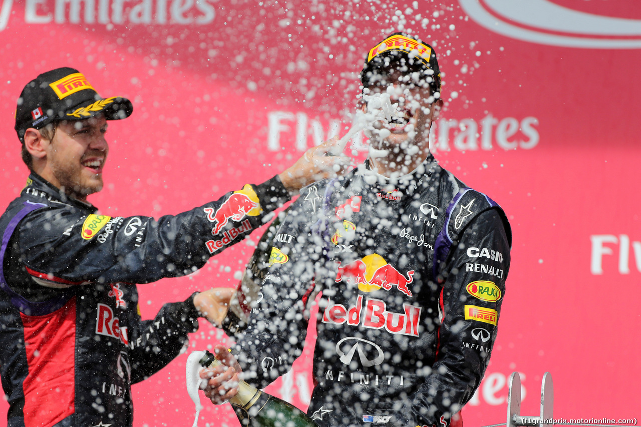GP CANADA, 08.06.2014- Gara, 1st position Daniel Ricciardo (AUS) Red Bull Racing RB10 e terzo Sebastian Vettel (GER) Red Bull Racing RB10
